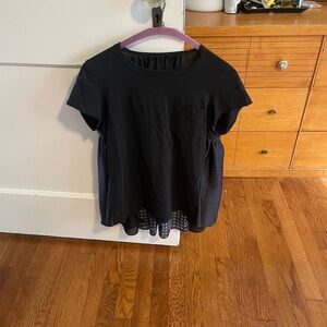 Sacai Black Short Sleeve Top with Sheer Details